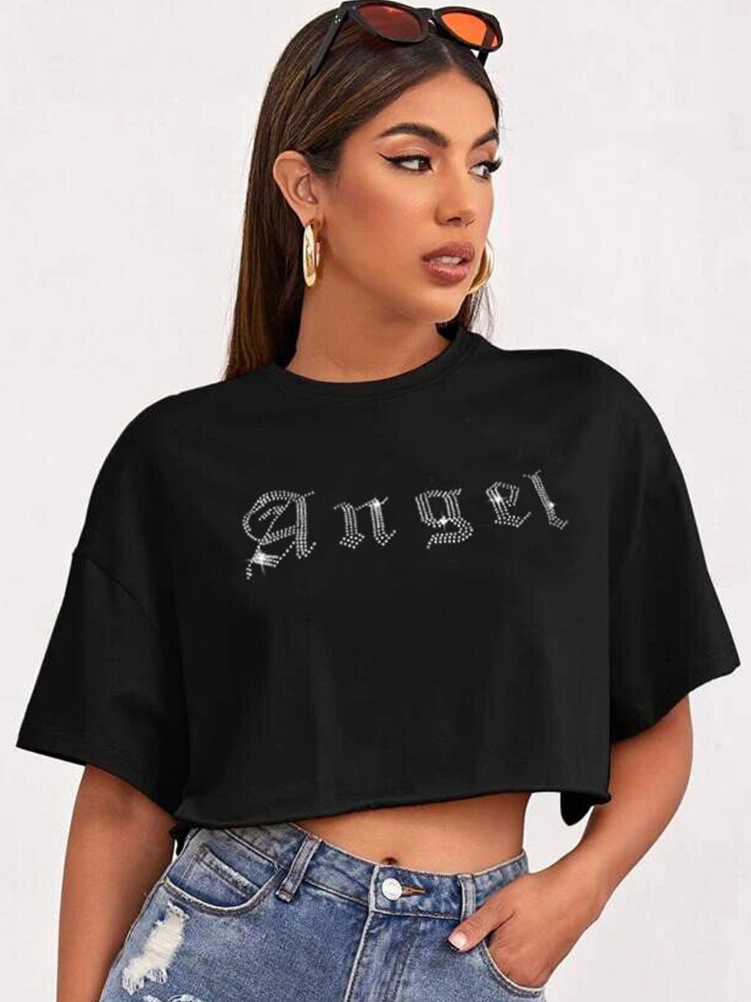 

sollobell Print Cotton Crop Top, Black
