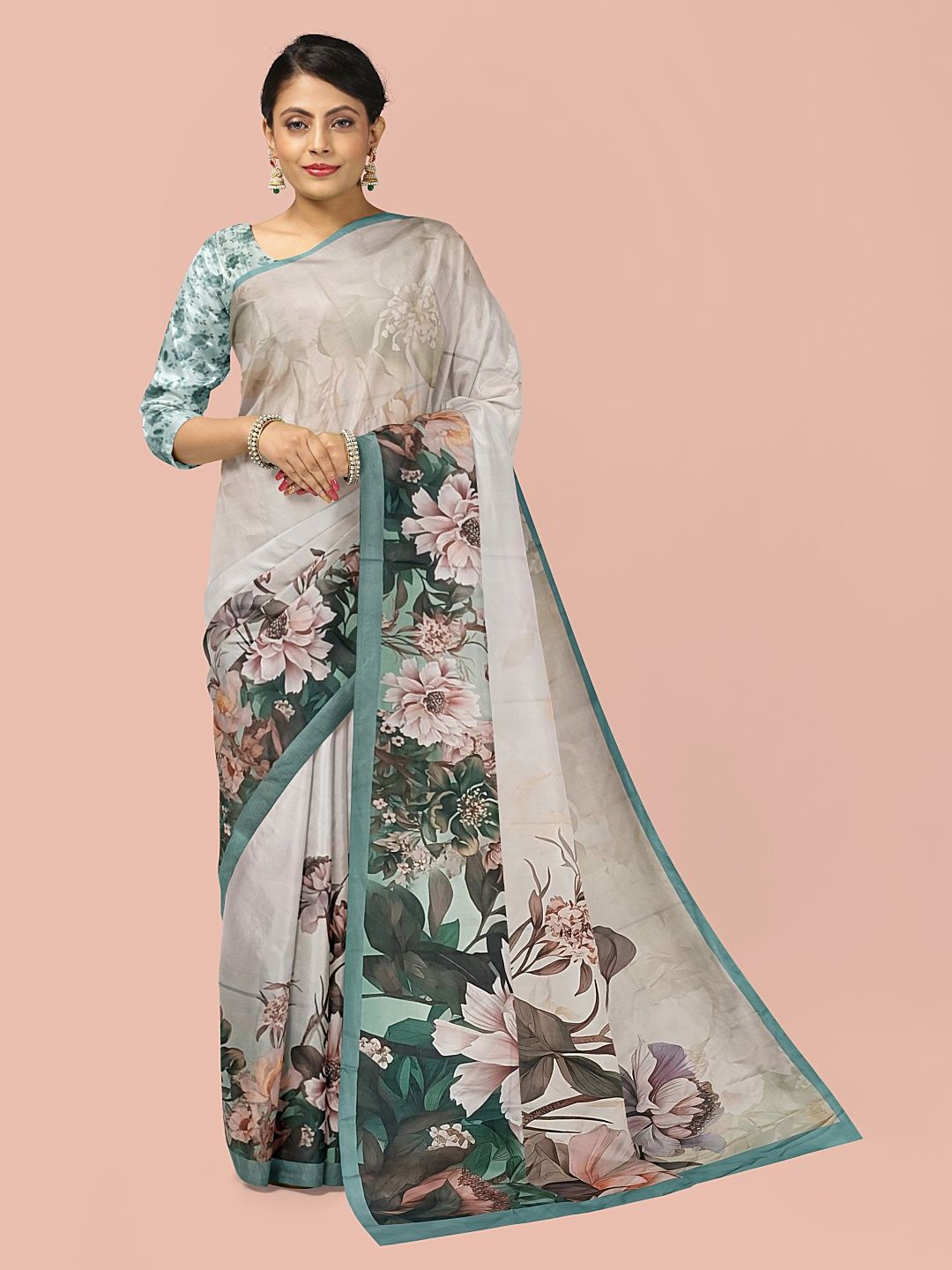 

Avyay Creation Floral Printed Saree, Grey