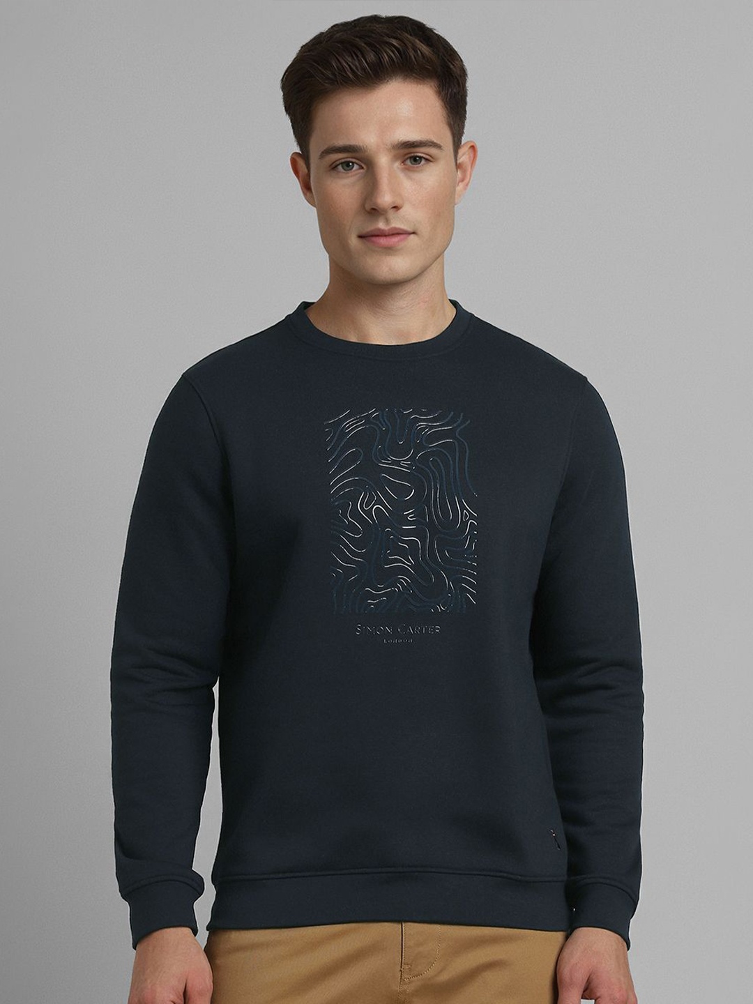 

SIMON CARTER LONDON Men Printed Round Neck Pullover Sweatshirt, Navy blue