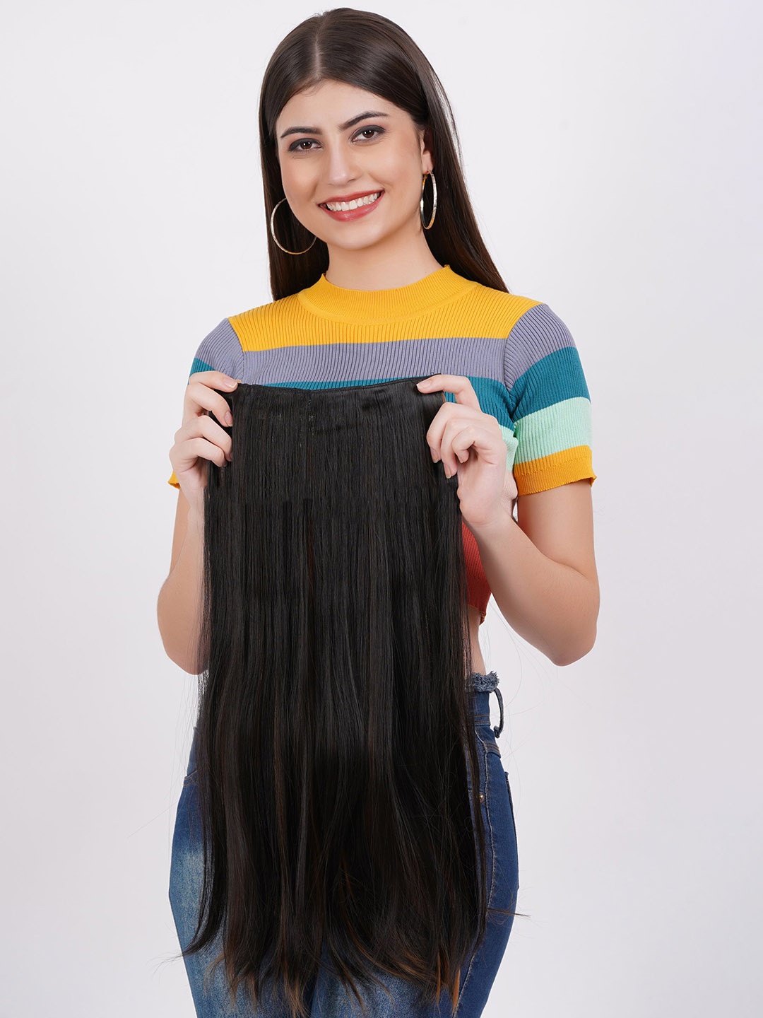 

CRIBE Clip-In Straight Ponytail Hair Extension - Brown - 28 Inch, Black