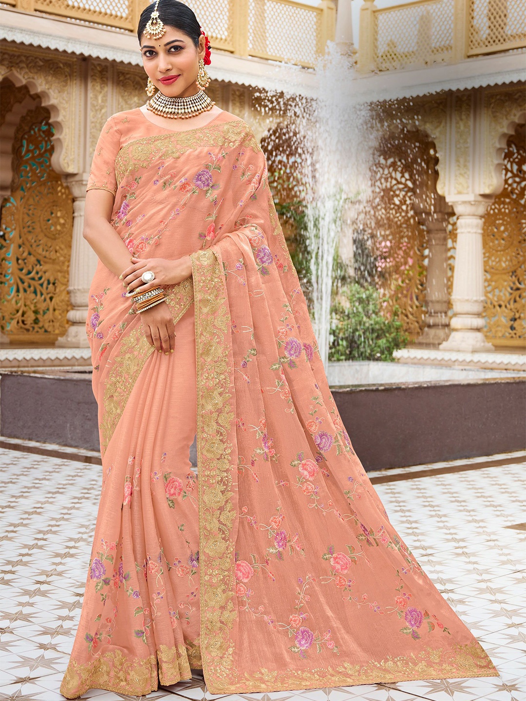 

Laxmipati Floral Embroidered Saree, Pink