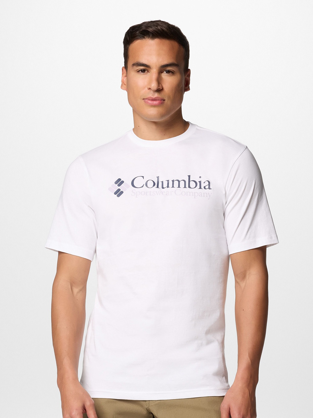 

Columbia Men Brand Logo Printed Round Neck Cotton Casual T-shirt, White