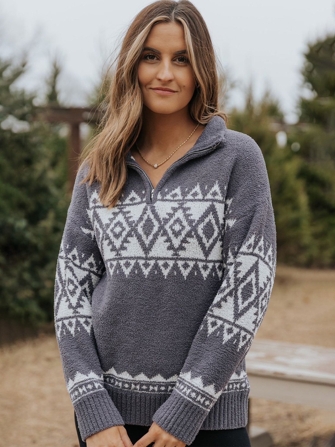 

Errabelly Women Mock Collar Pullover Sweater, Grey