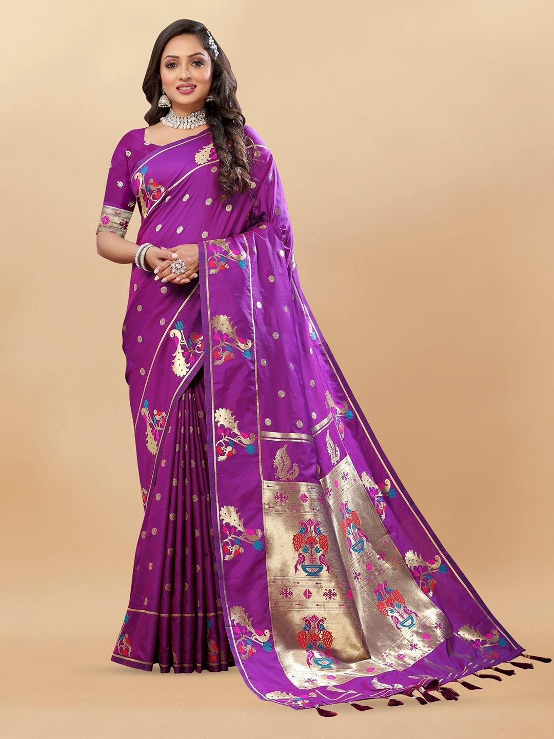 

Upalksh Woven Design Zari Paithani Saree, Purple