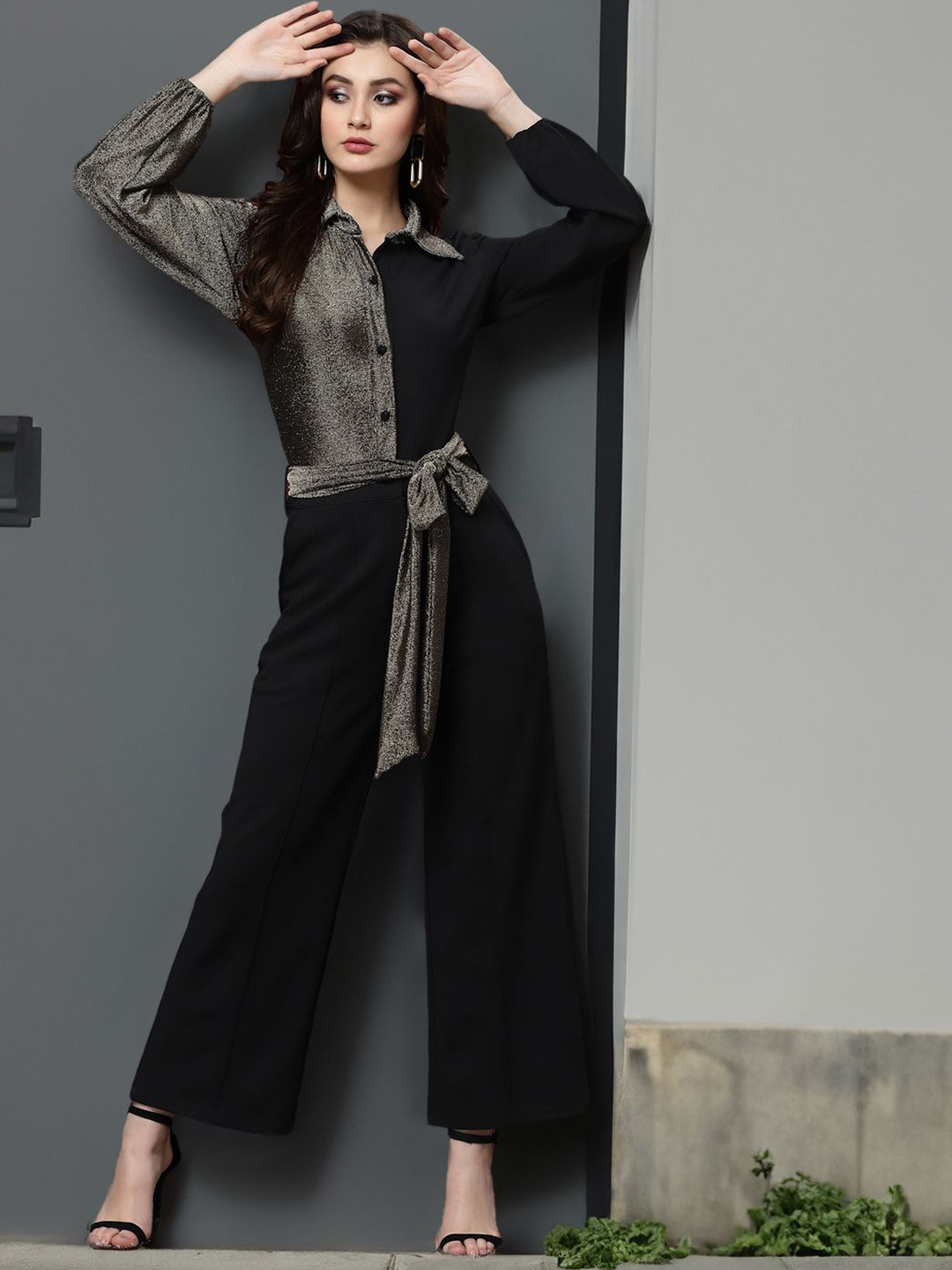 

STYLECAST X KASSUALLY Women Shirt Collar Basic Jumpsuit, Black