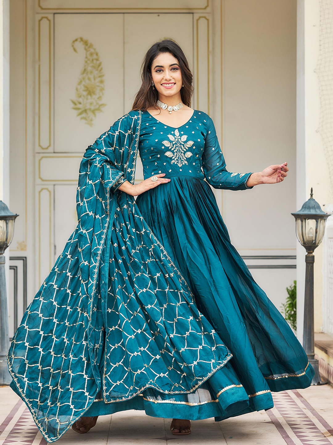 

KALINI Women Embroidery Ethnic Dress Comes with a Dupatta, Turquoise blue