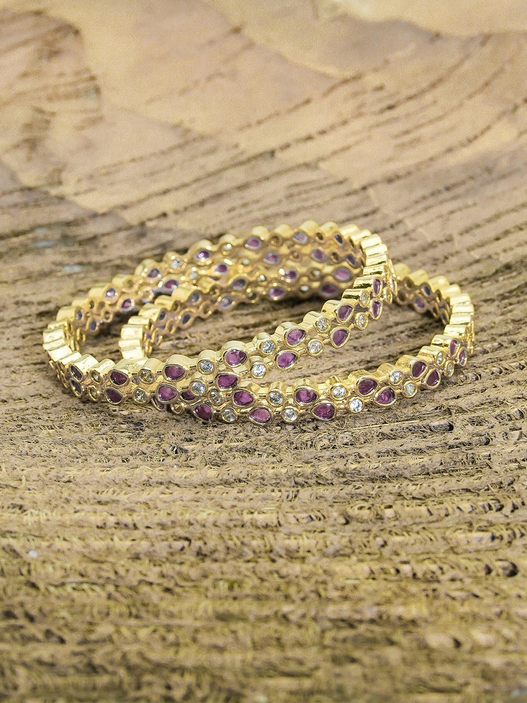

Zevarly Set Of 2 Gold-Plated American Diamond-Studded Bangles