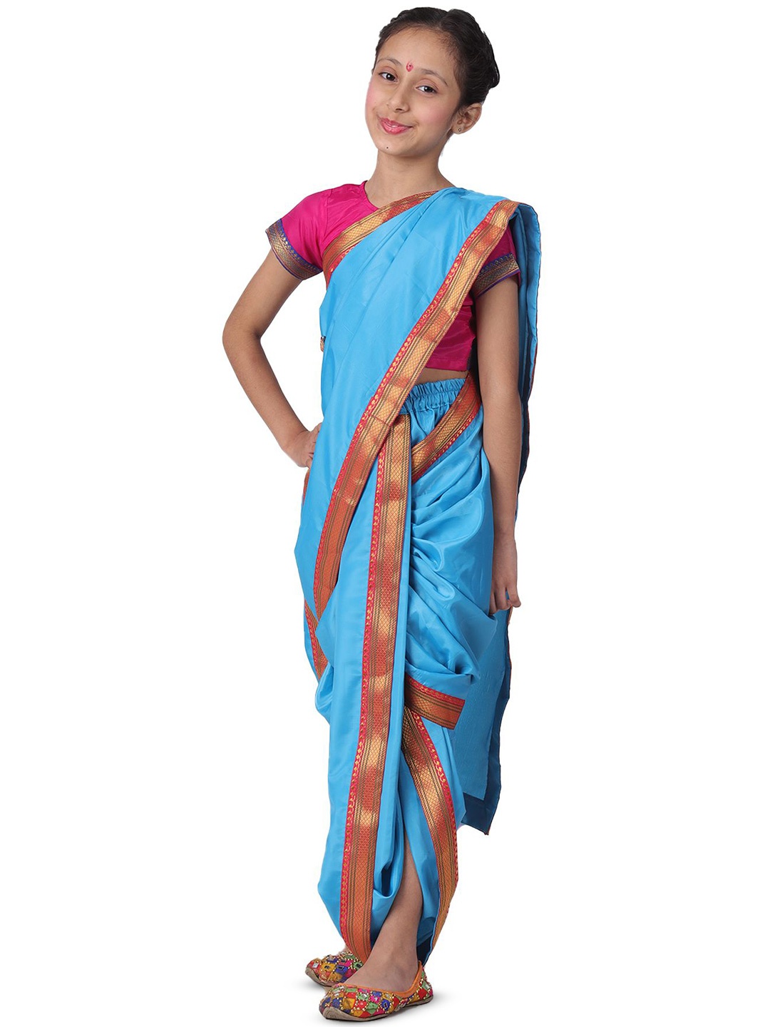 

itsmycostume Marathi Costume ready to wear Saree for Girls, Turquoise blue
