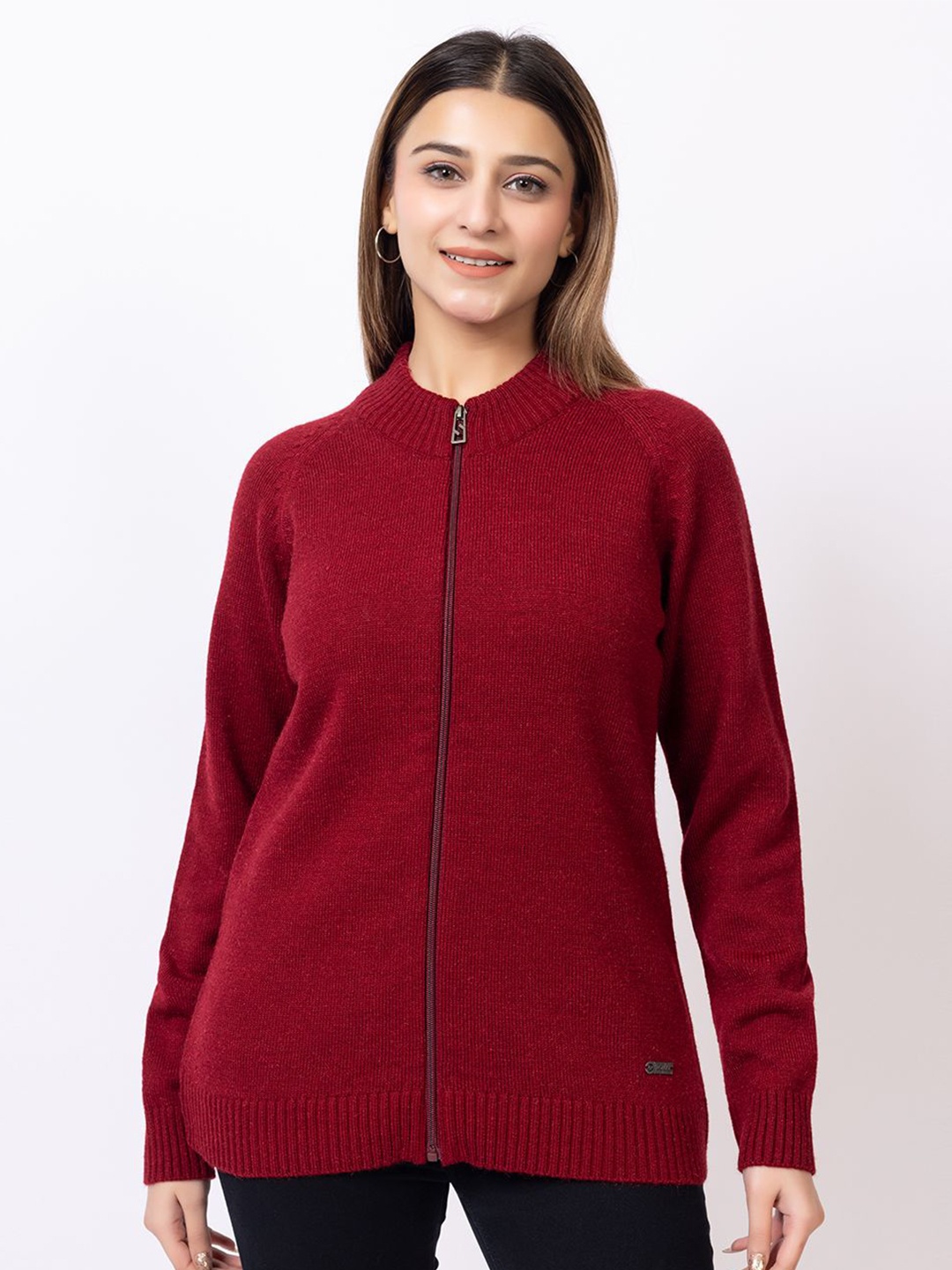 

TWENTY ME Women Cardigan with Zip Detail Detail, Maroon