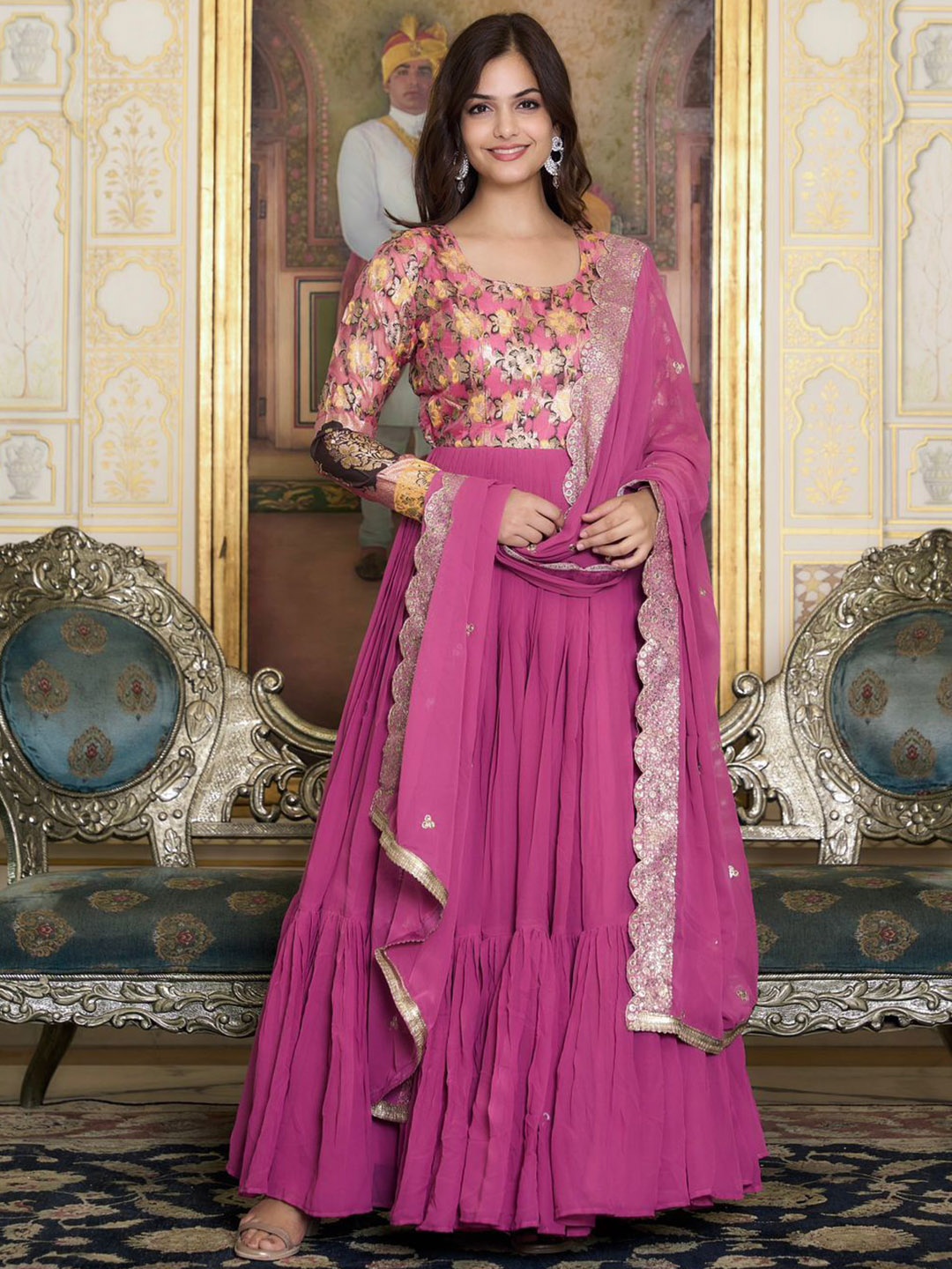 

KALINI Embroidery Rangoli Gown With Dupatta, Pink