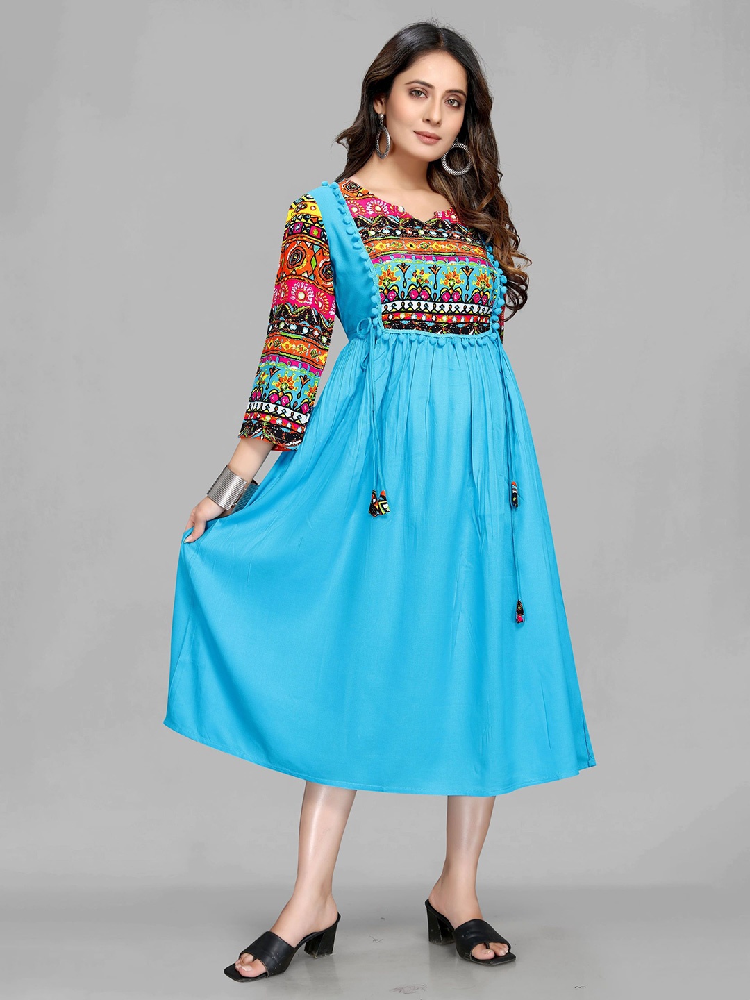 

Krimmple Women Printed A-Line Ethnic Dresses, Blue