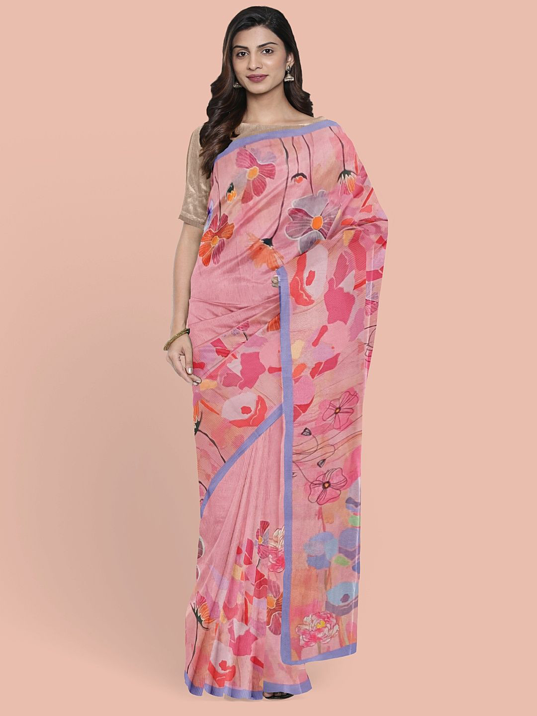 

Avyay Creation Floral Printed Saree, Pink