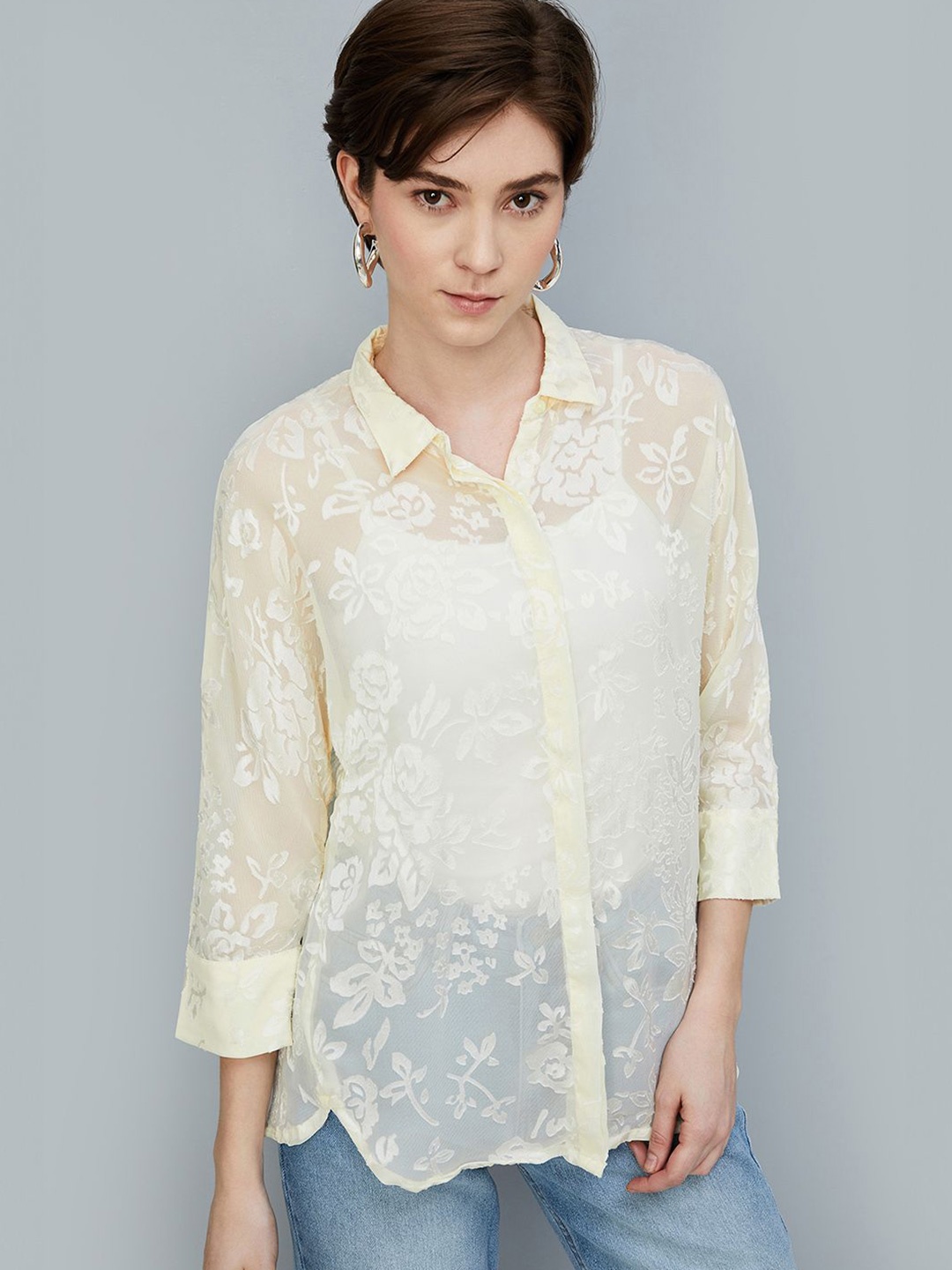 

max Women Floral Printed Casual Shirt, Off white