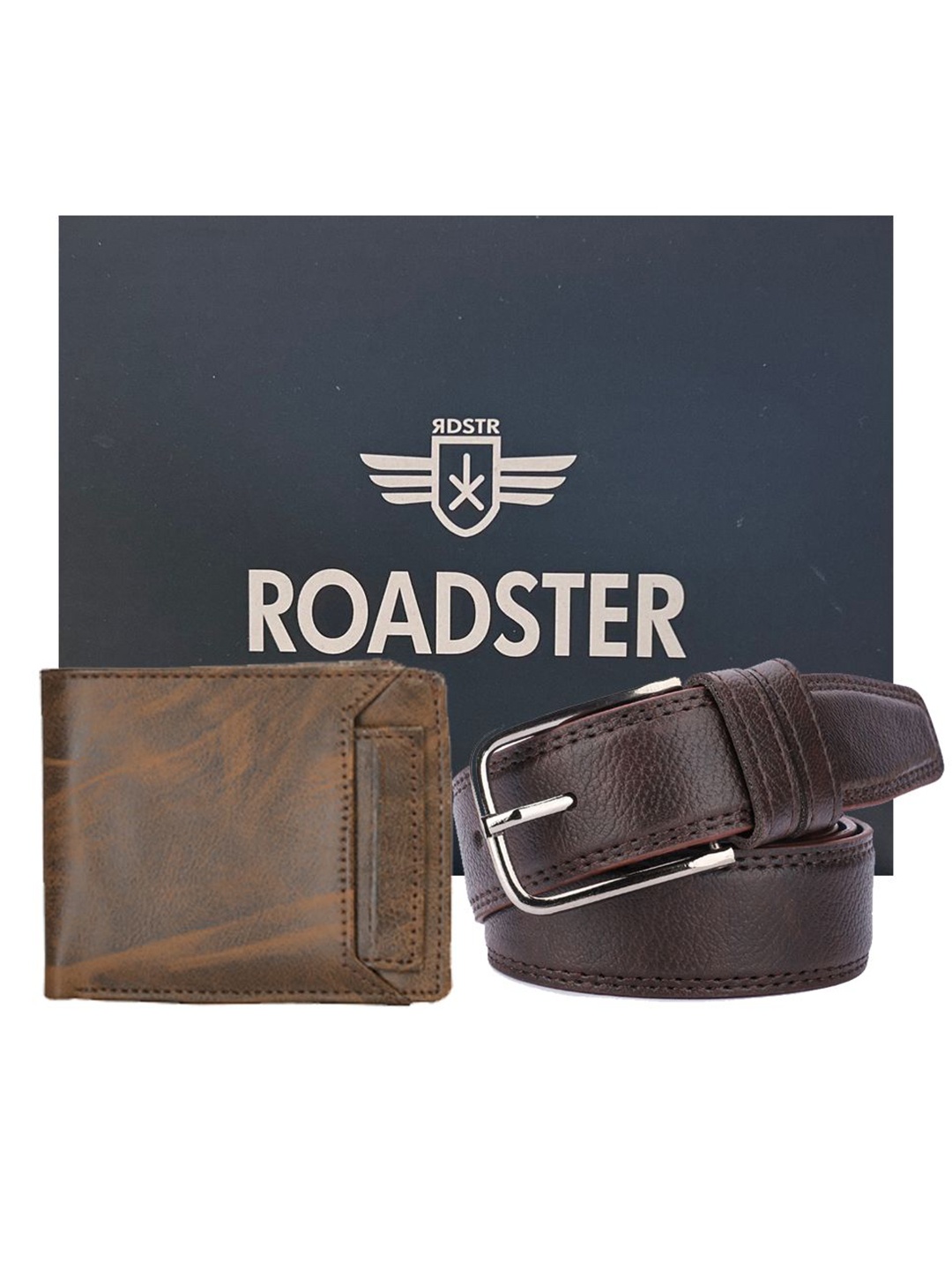 

The Roadster Lifestyle Co. Men Belt & Wallet Accessory Gift Set, Brown