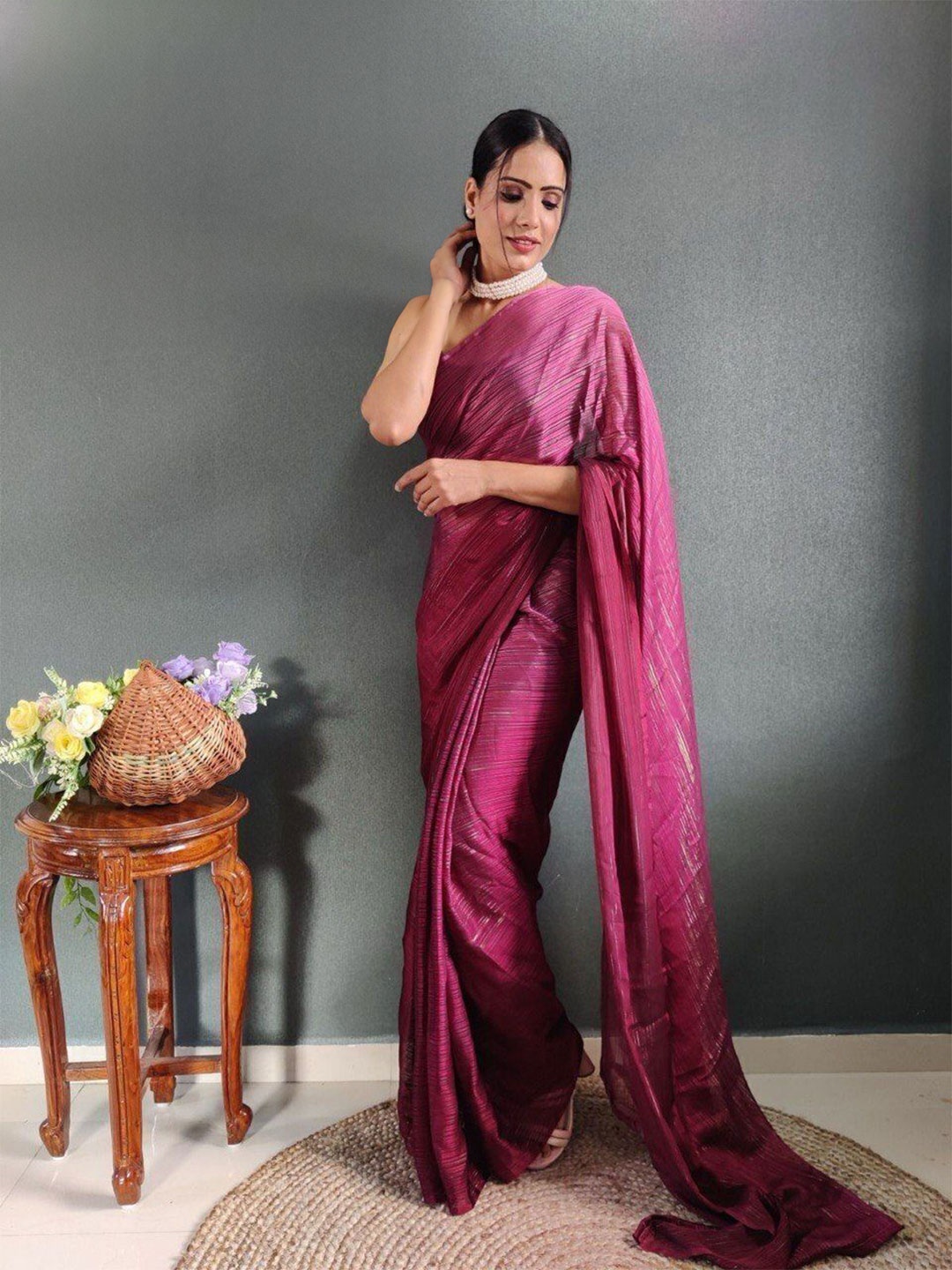 

Upalksh Striped Kota Saree, Pink