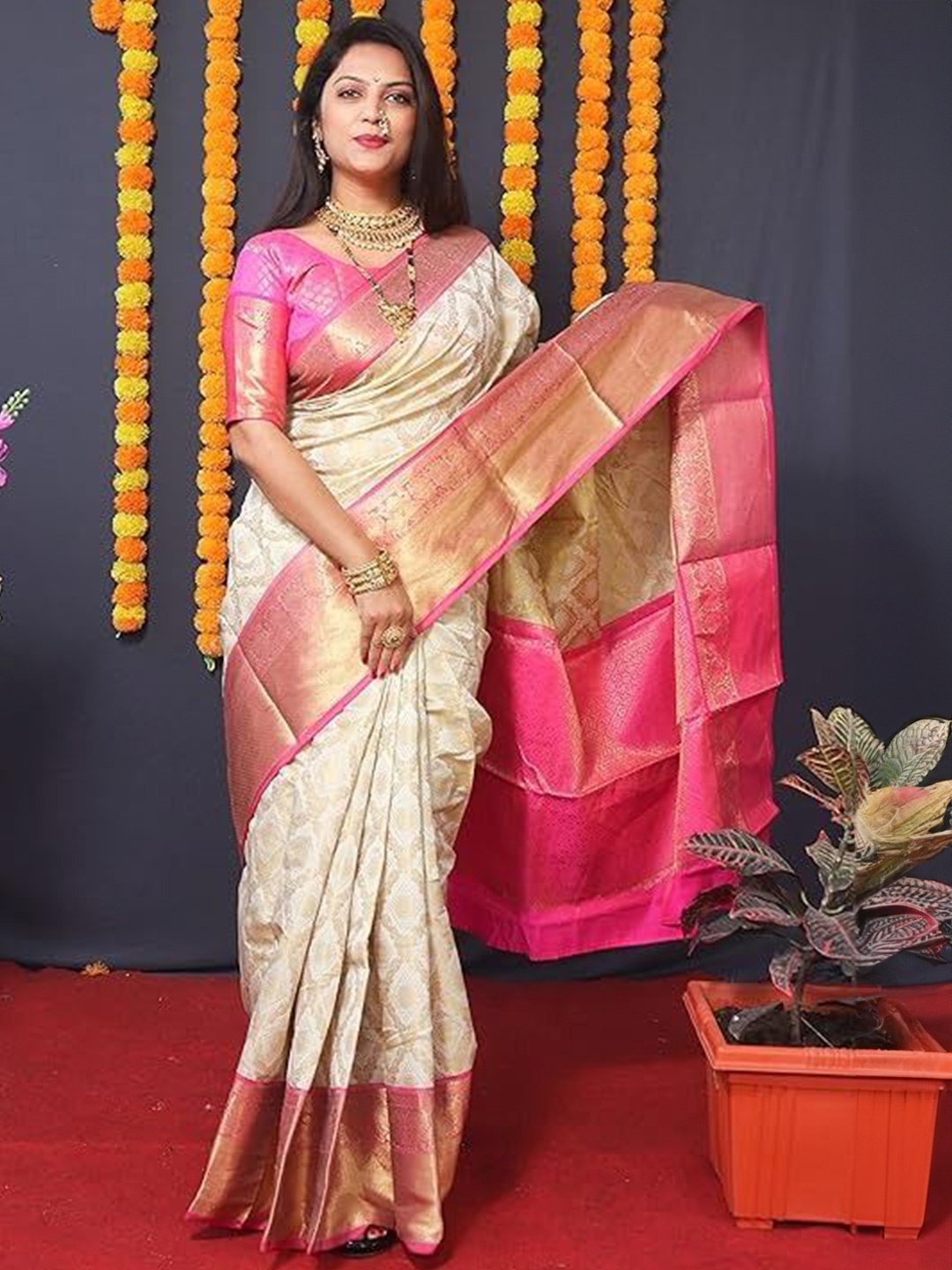 

A TO Z CART Woven Design Zari Pure Silk Banarasi Saree, White