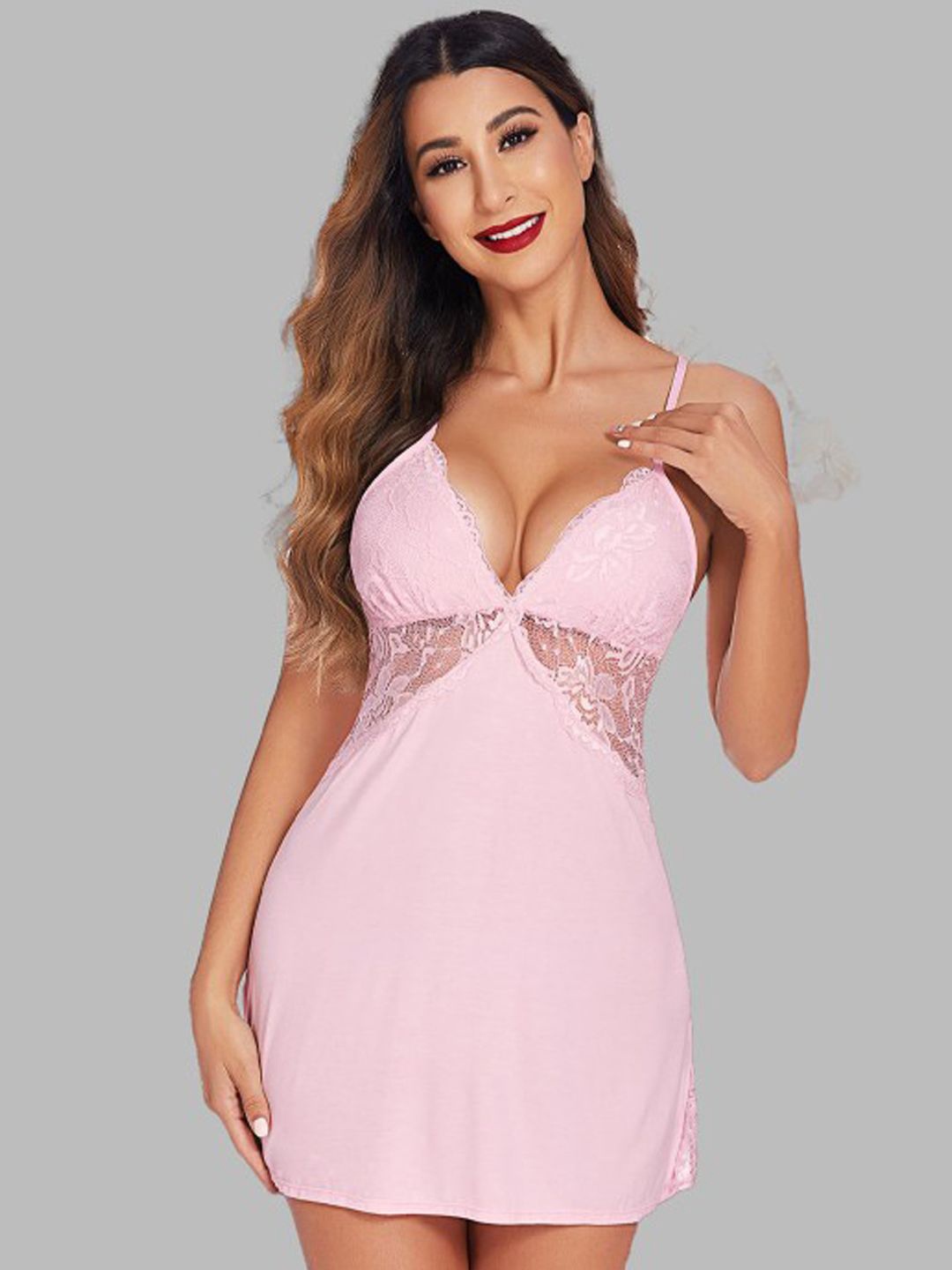 

Beera Self Design Shoulder Straps Baby Doll Comes With Briefs, Pink