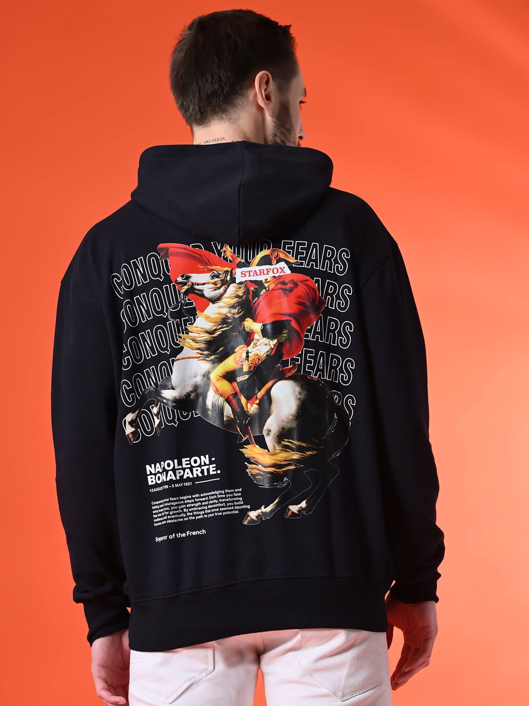 

STARFOX Men Oversized Drop Shoulder Hooded Oversized Sweatshirt, Navy blue