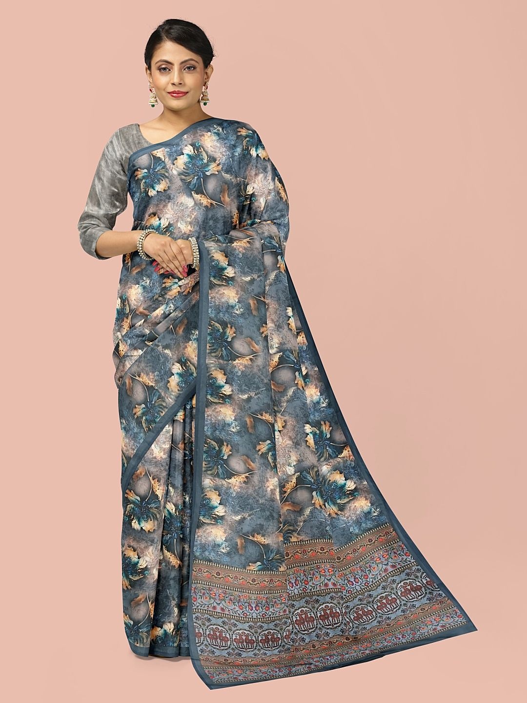 

Avyay Creation Floral Saree, Blue