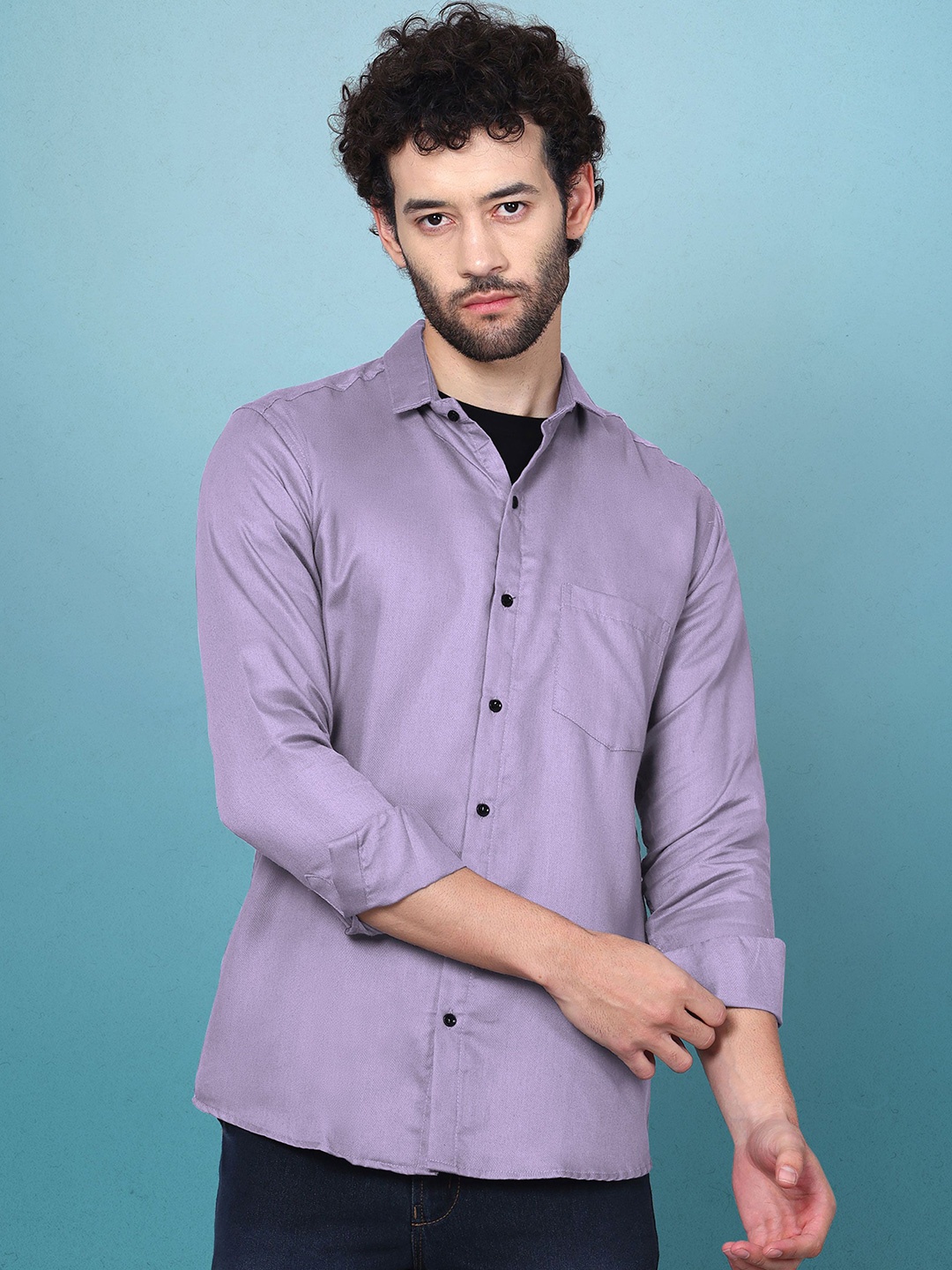 

WOXEN Men Original Fit Spread Collar Solid Cotton Casual Shirt, Purple