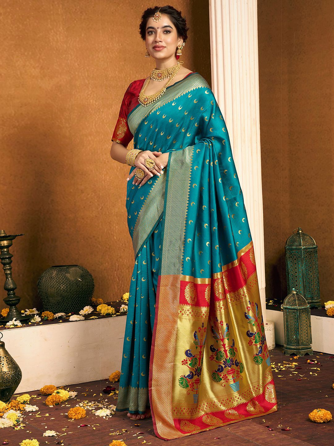 

KALINI Woven Design Zari Paithani Saree, Blue