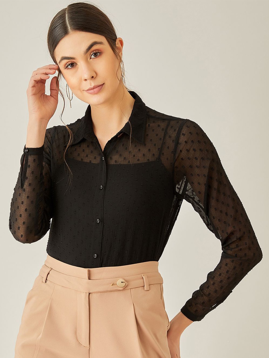 

MIZAGO Women Standard Opaque Casual Shirt, Black