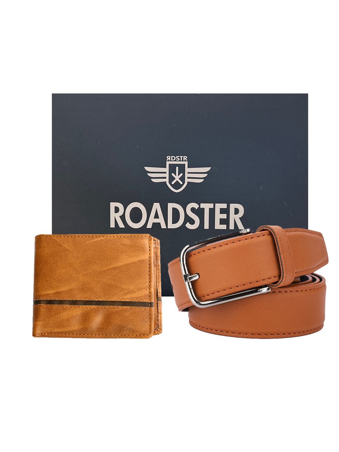 

Roadster Men Accessory Gift Set of Wallet and Belt, Tan