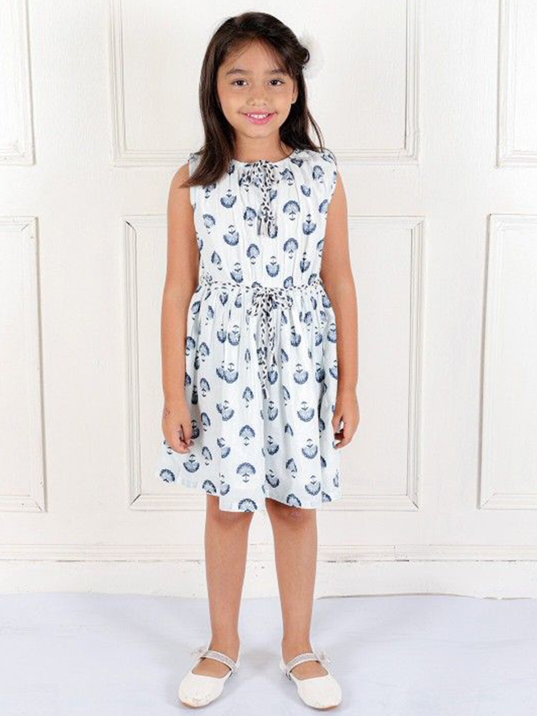 

Ka-mee Girls Printed Cotton Fit & Flare Dress, White