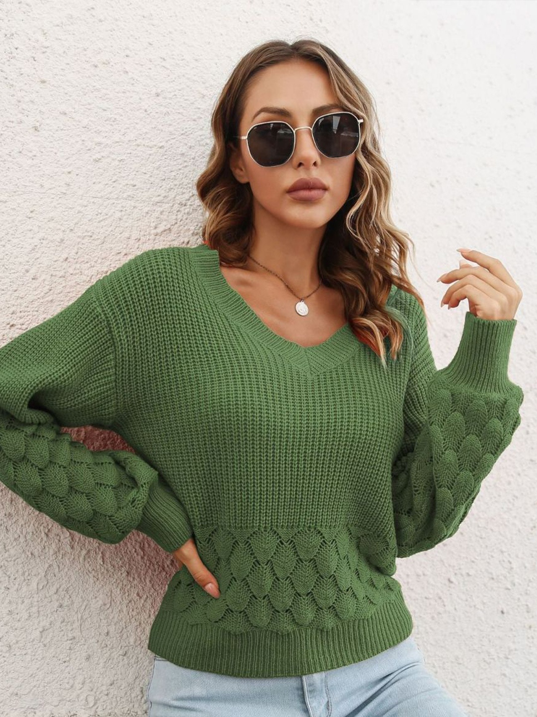 

Oh Rare Women Ribbed V-Neck Pullover Sweater, Olive