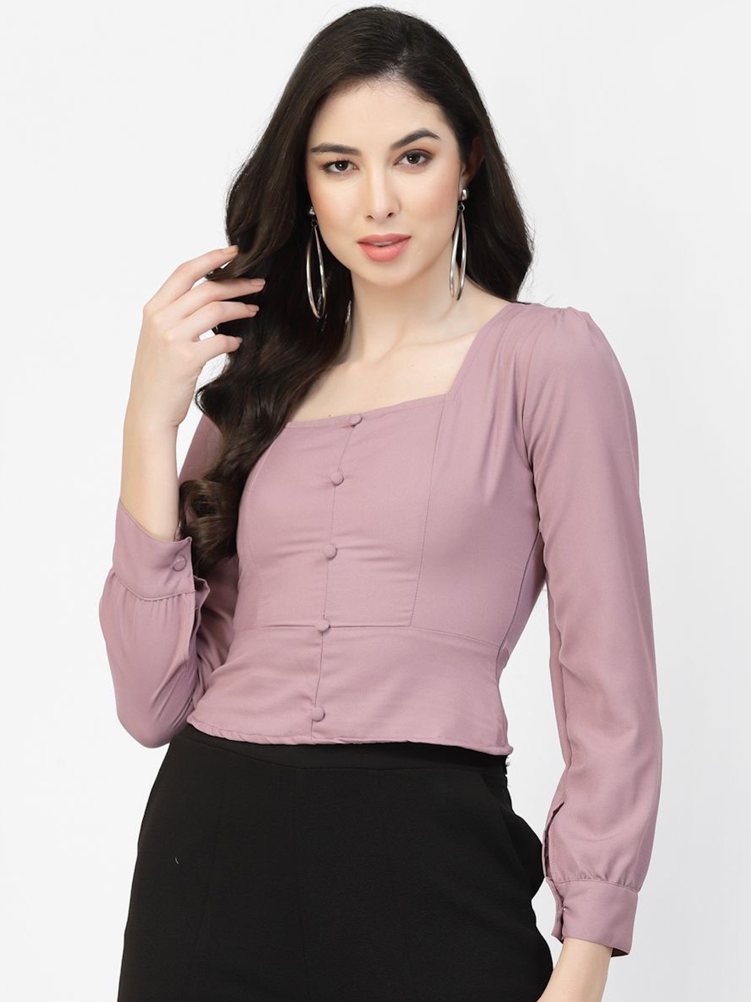 

DELIS Georgette Square Neck Crop Top, Pink