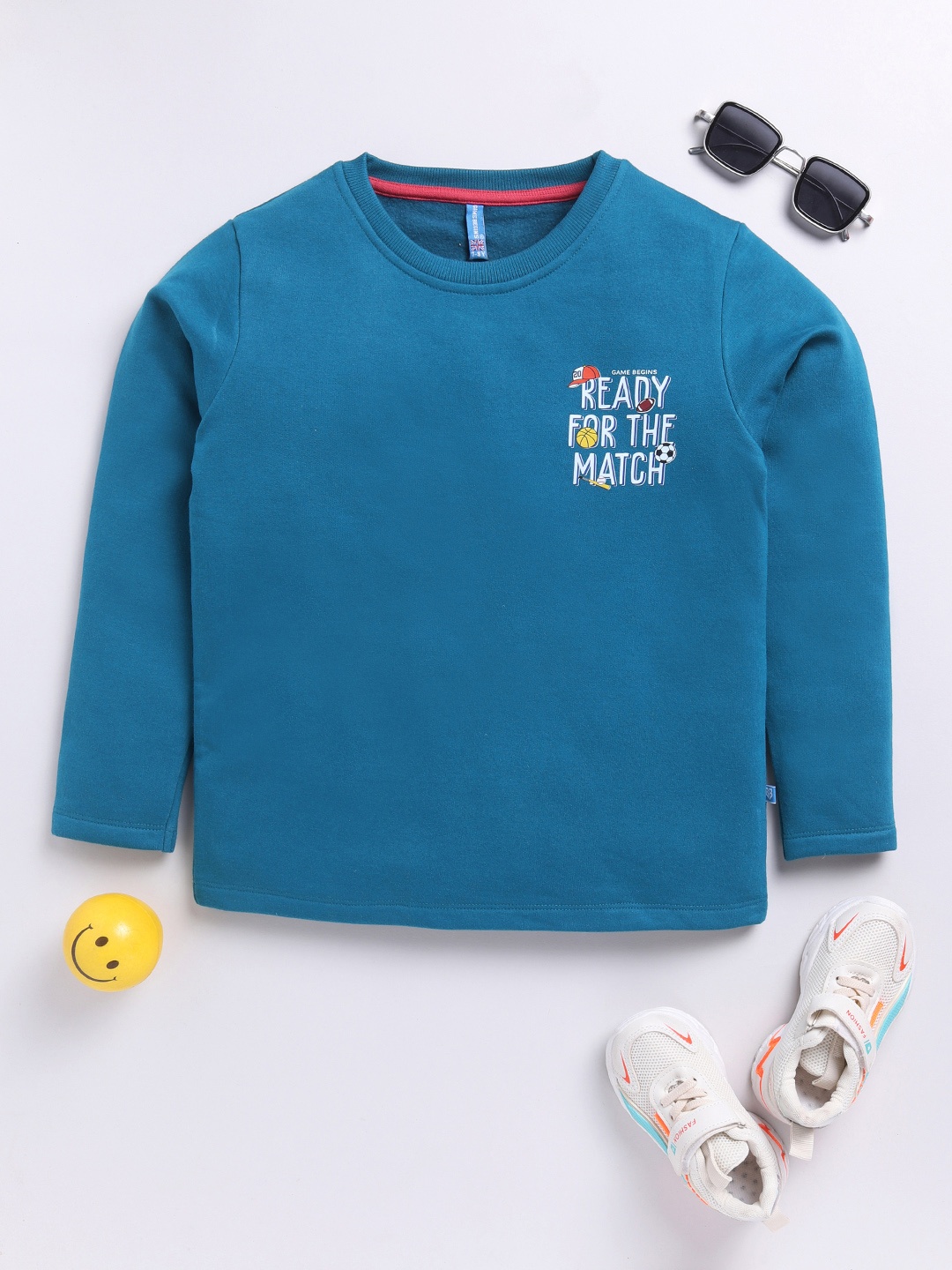 

Here&Now X Game Begins Boys Printed Typography Sweatshirt, Teal