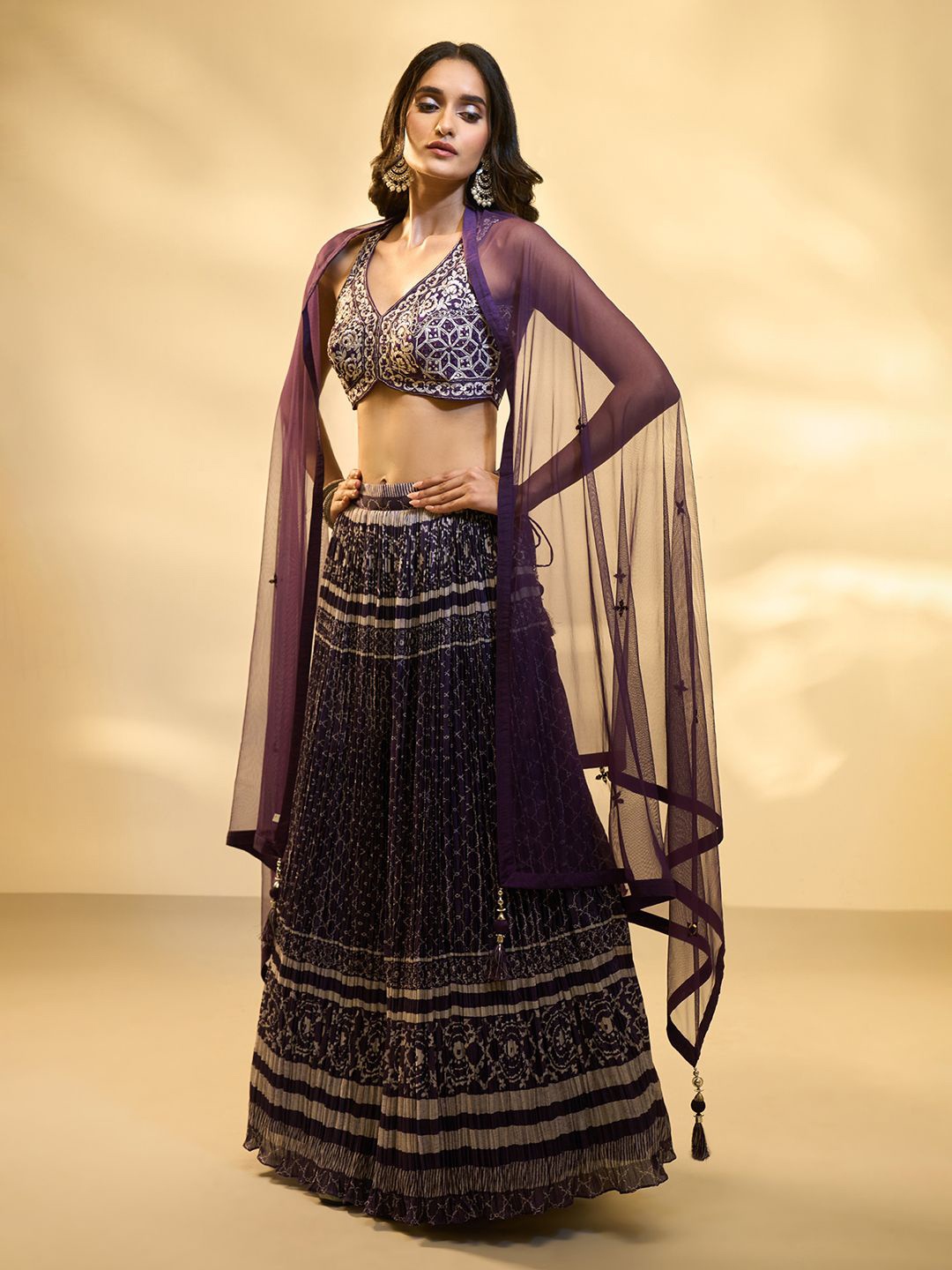 

Alaya Advani Embroidered Thread Work Ready to Wear Lehenga & Blouse With Dupatta, Purple