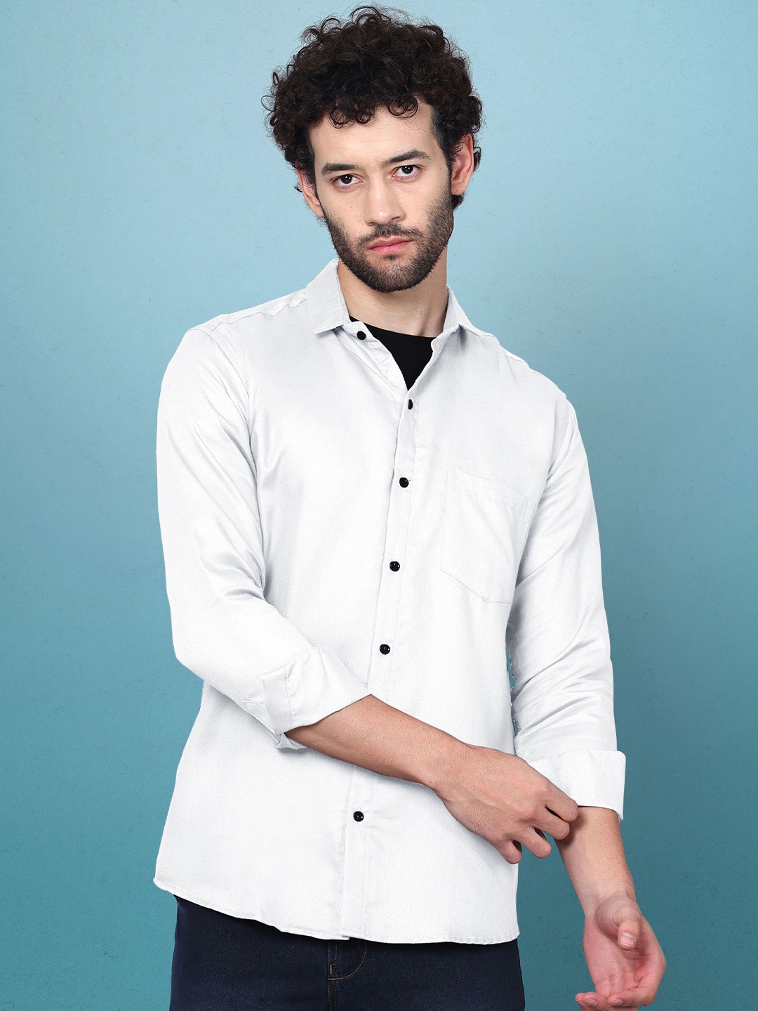 

WOXEN Men Original Fit Spread Collar Solid Cotton Casual Shirt, White