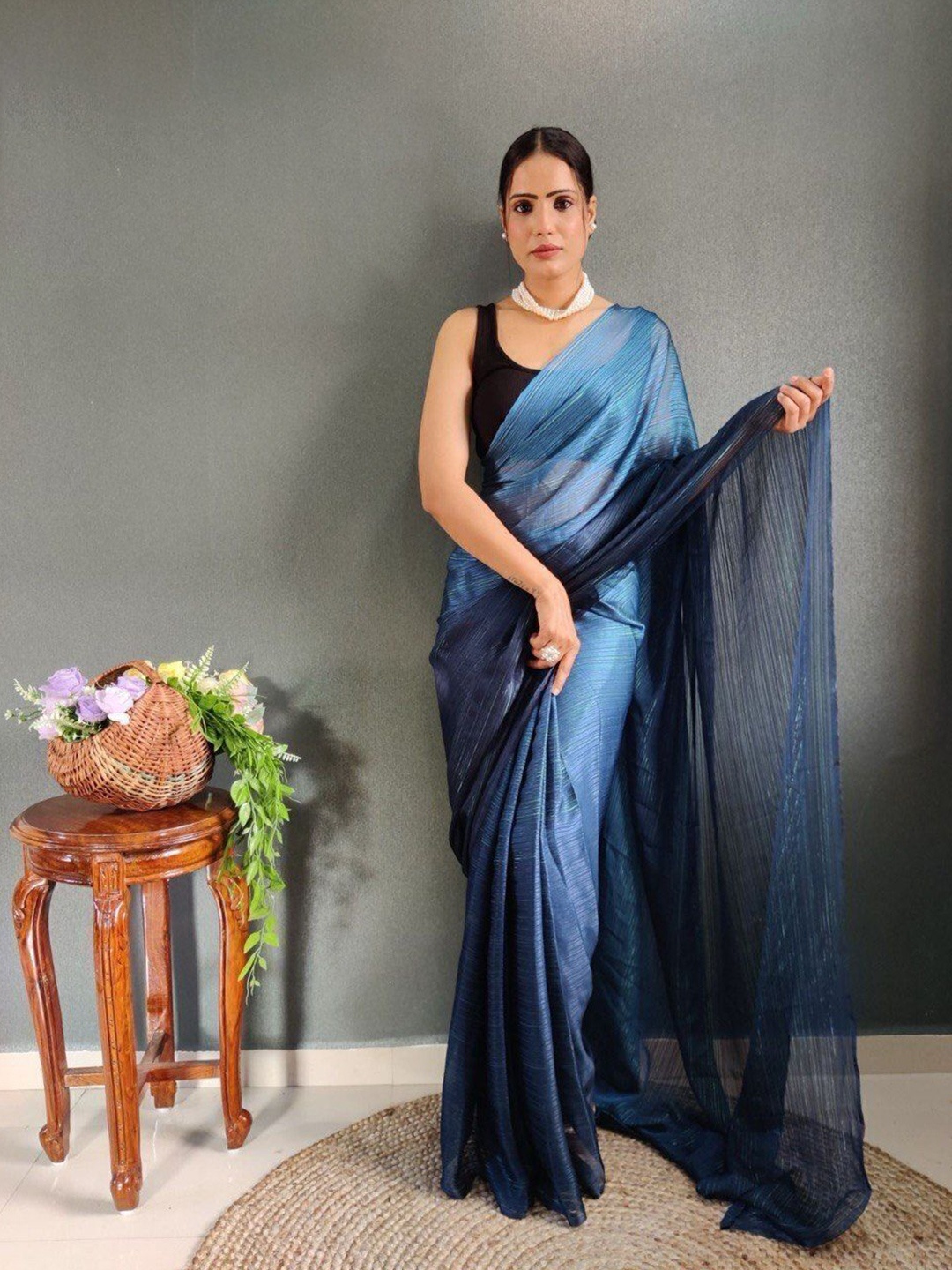 

Upalksh Ombre Pure Cotton Ready to Wear Kota Saree, Navy blue