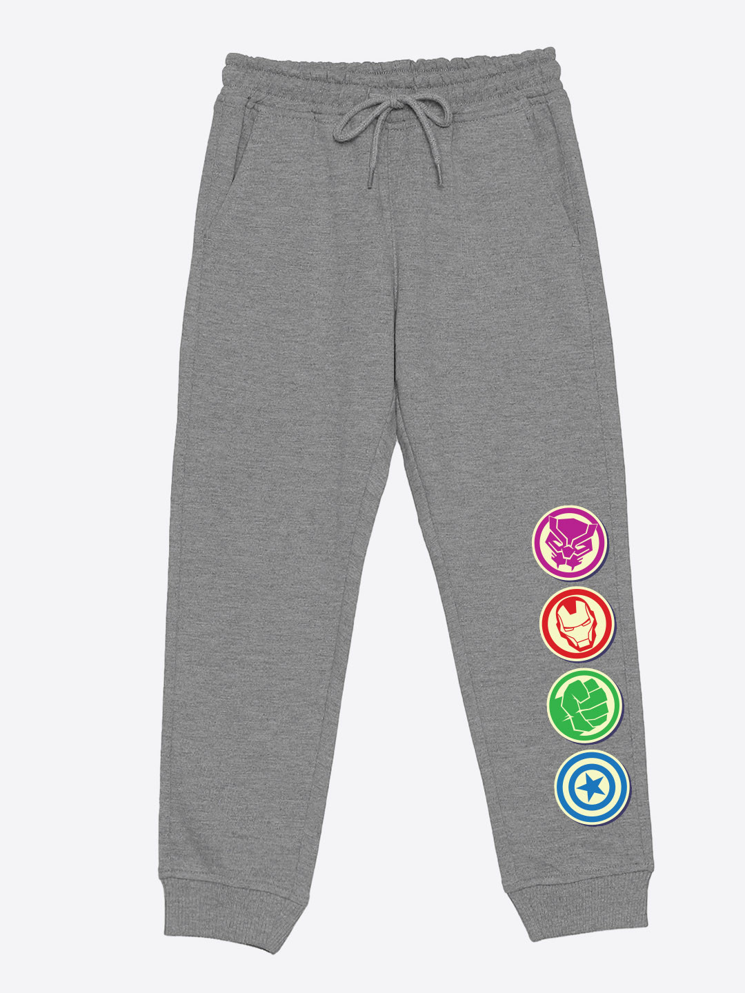

YK Marvel Boys Cotton Printed Mid Rise Joggers Track Pants, Grey