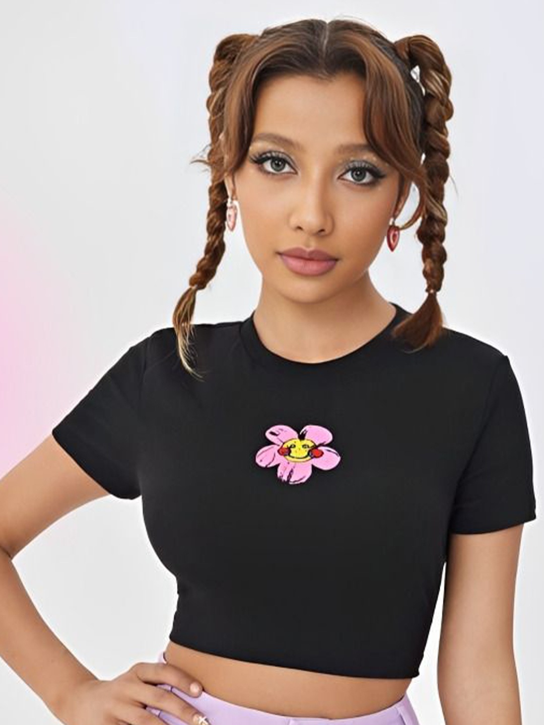 

sollobell Floral Cotton Crop Top, Black