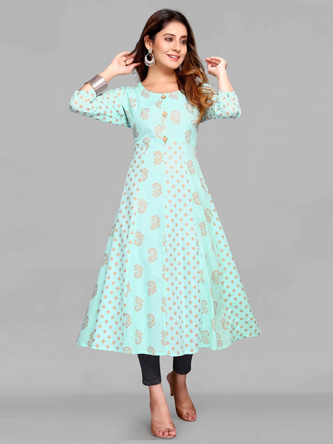 

Krimmple Women Ethnic Motifs Printed Anarkali Kurta, Blue
