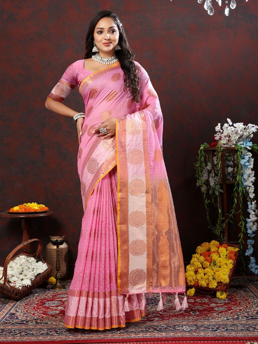 

Upalksh Floral Woven Design Zari Paithani Saree, Pink