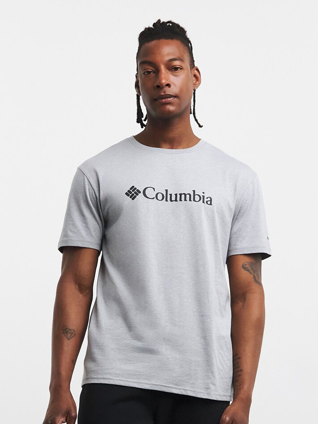 

Columbia Men Brand Logo Printed Round Neck Cotton Casual T-shirt, Grey