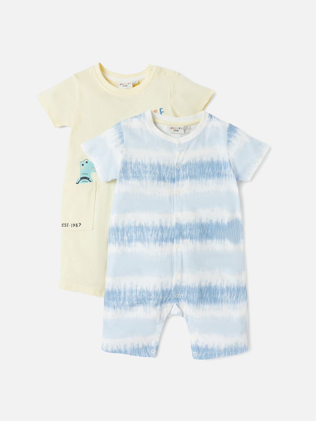 

Juniors by Babyshop Set Of 2 Printed Romper with Snap Button Closure, Multi