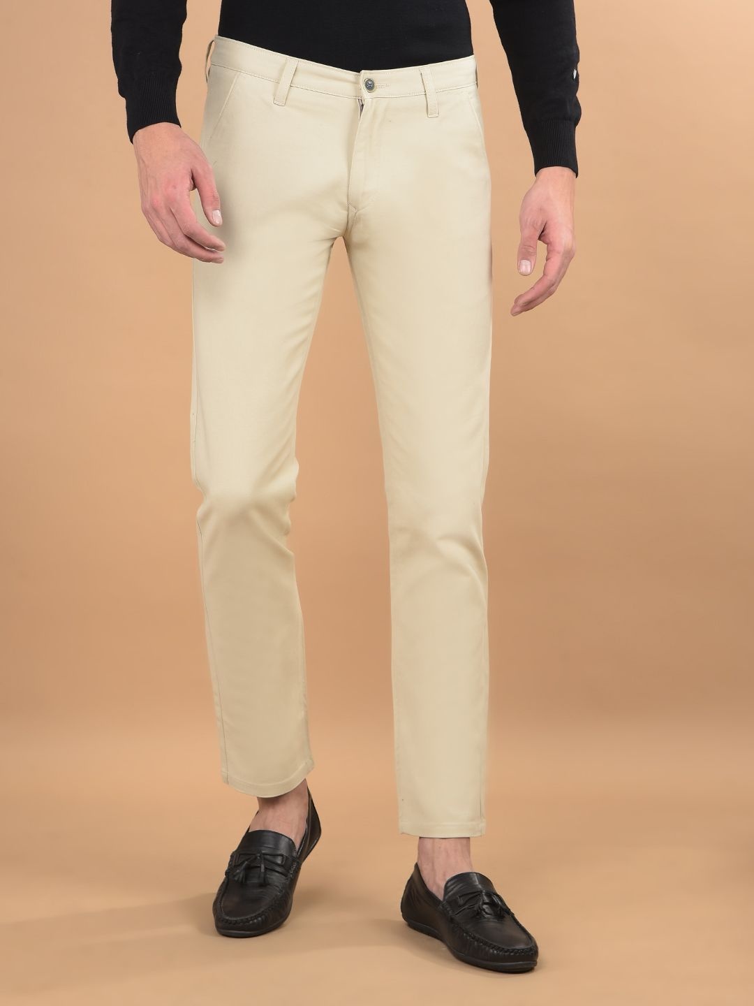 

Canary London Men Smart Mid-Rise Slim Fit Chinos Trousers, Cream