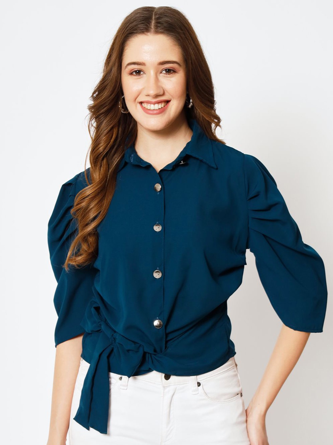 

My Swag Solid Shirt Style Top, Blue
