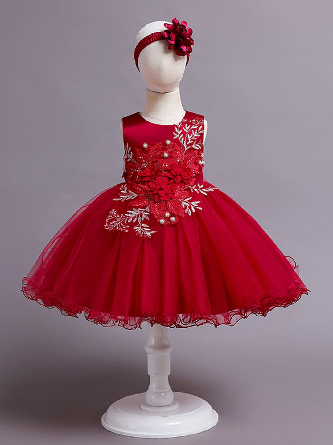 

Xsole Girls Floral Fit & Flare Dress, Red