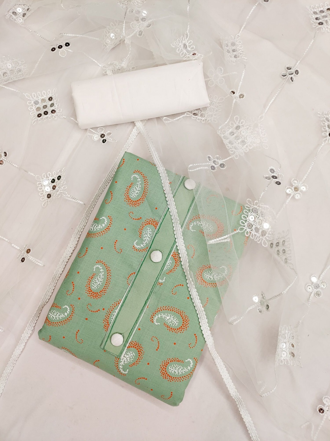 

A TO Z CART Printed Unstitched Dress Material, Lime green