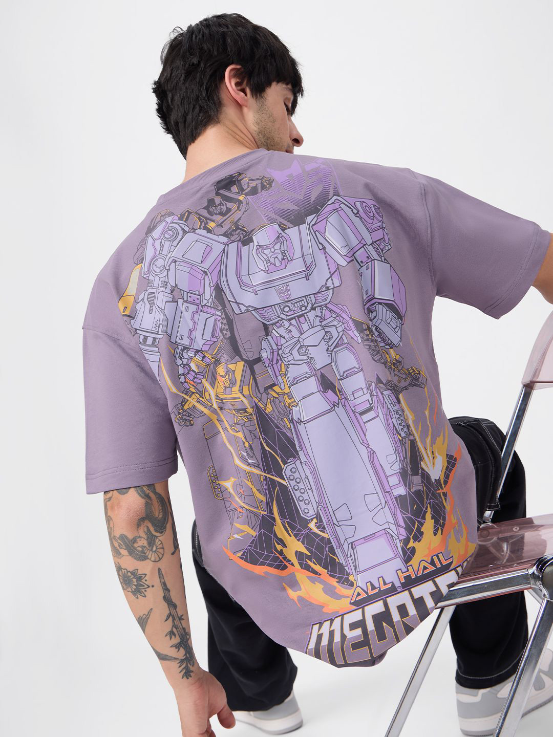 

The Souled Store Men Graphic Printed Round Neck Cotton Oversized Fit T-shirt, Lavender