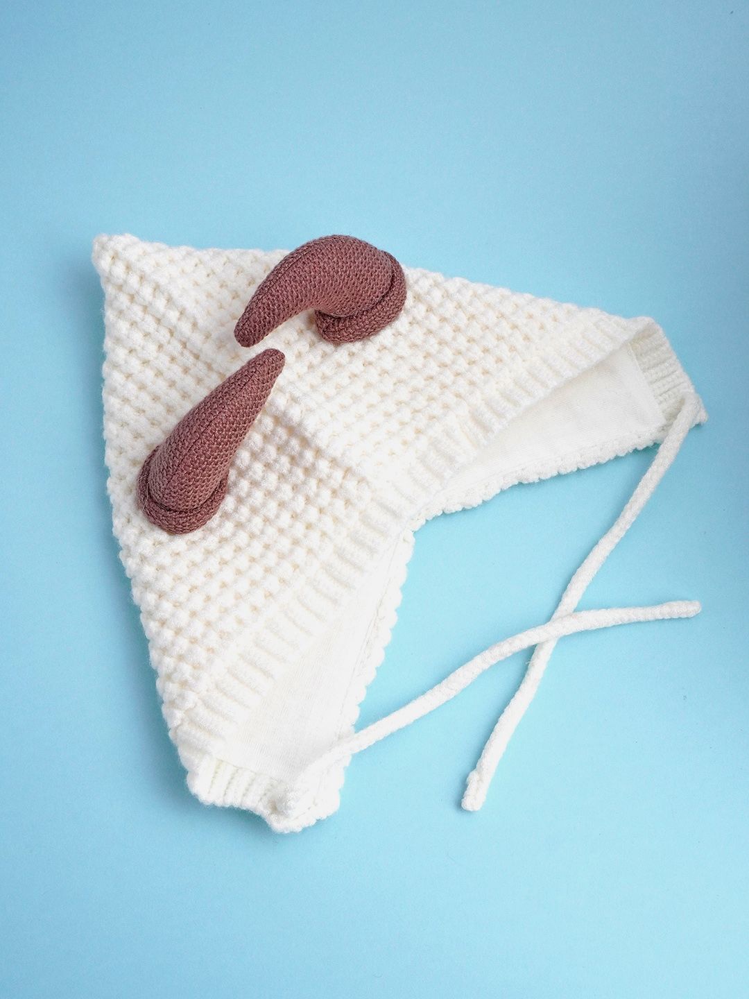 

Little Surprise Box LLP Baby Horns Knitted Soft Woolen Winter Cap With Tie Up 6-18 Months, White