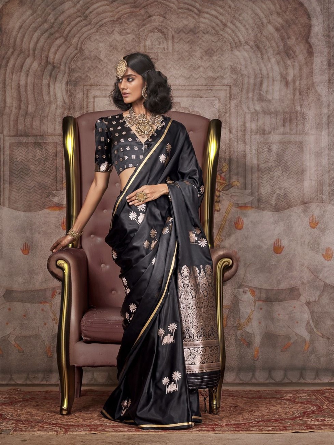 

Anouk Woven Design Zari Banarasi Saree, Black