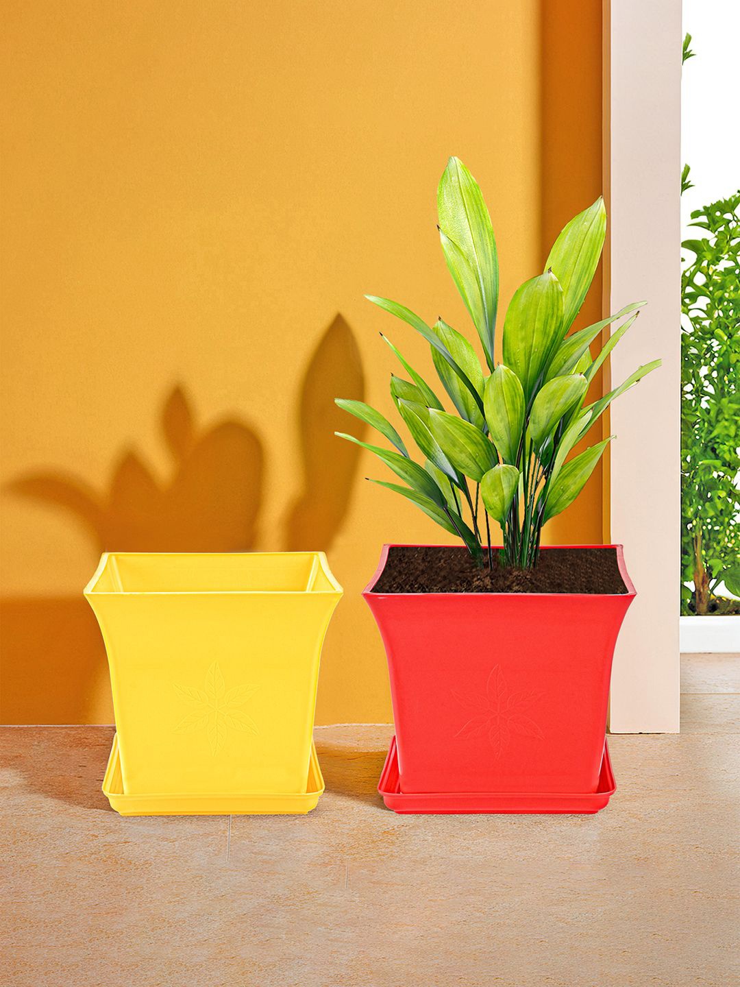 

Kuber Industries Yellow & Red 2 Pieces Premium Flower Pots for Garden with Bottom Plates