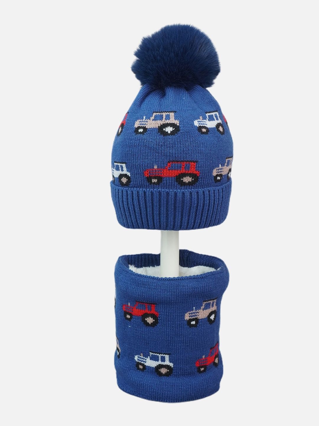 

Little Surprise Box LLP Kids Cars Beanie Winter Cap With Neck Cuff Style Muffler, Navy blue