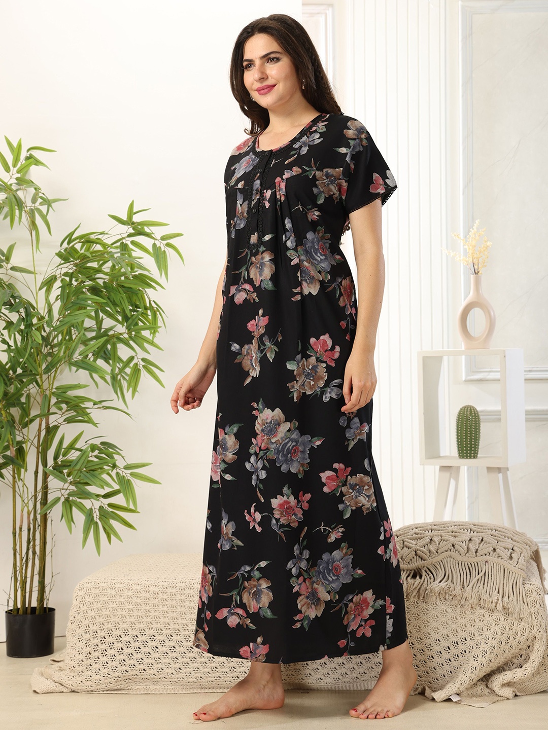 

EASY MOM Floral Print Maternity Maxi Dress, Black